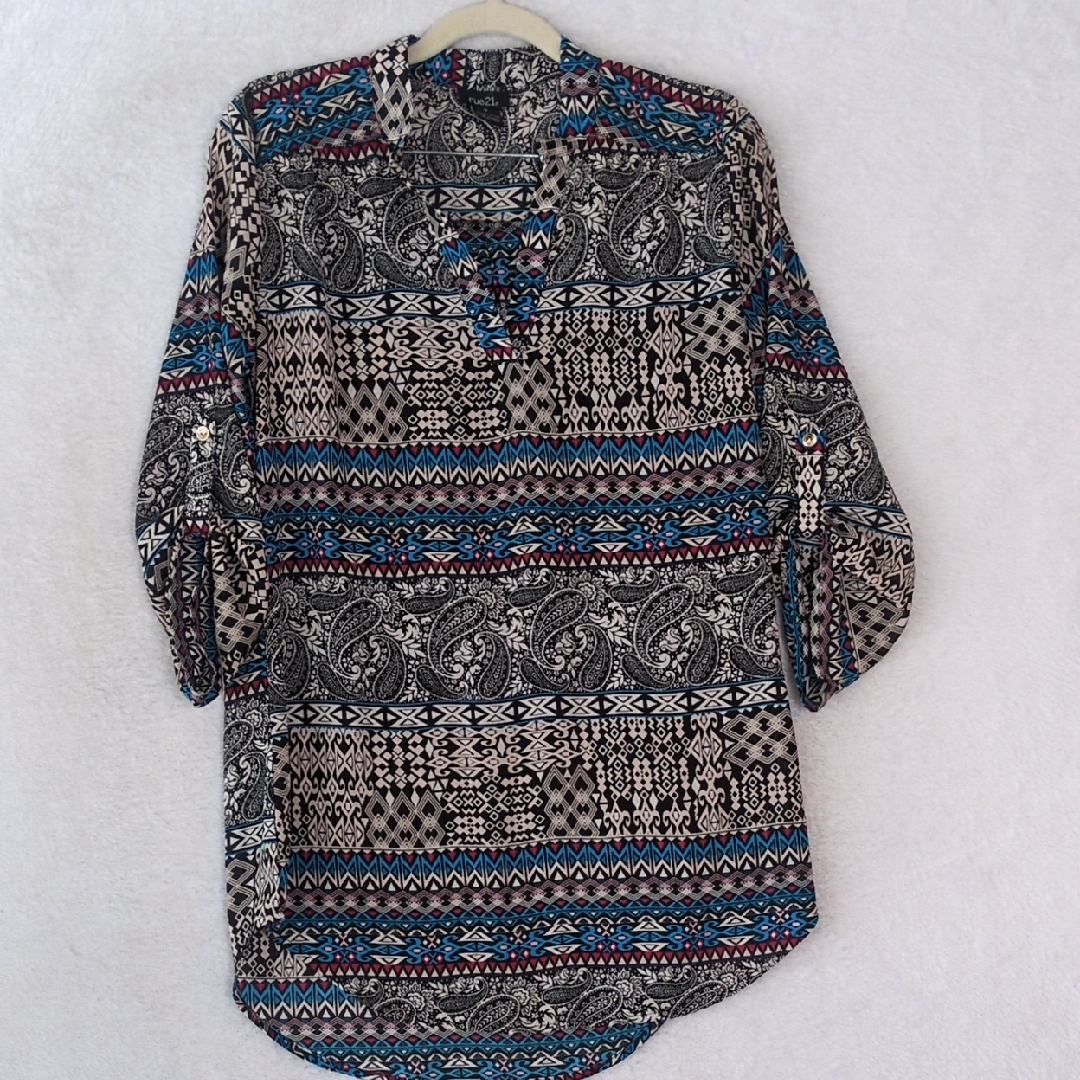 Rue21 Junior's 3/4 Sleeve Y2k Paisley Blouse Size S